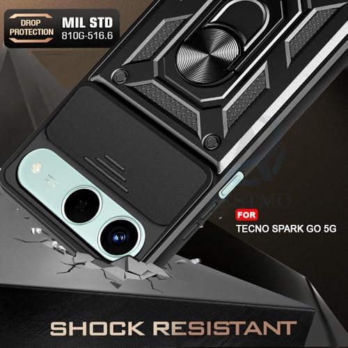 Image of AESTMO Tough Armor Tecno Spark GO 5G Bumper Back Case Cover | Ring Holder & Sliding Camera Shield Cover | 360 Degree Protection Back Case Cover for Tecno Spark GO 5G (Black)