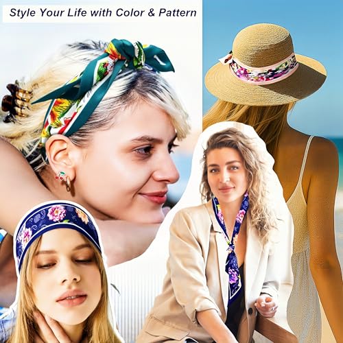 Skinny Scarf 3 Pack for Women – Bag Scarf, Silk Hair Scarves (Original Prints, Premium Twill, 3 Designs)4