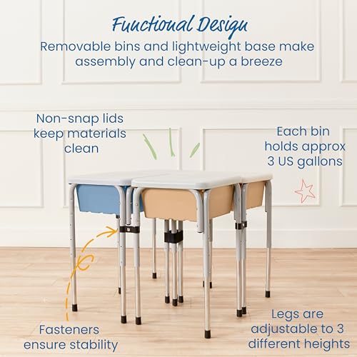 Image of ECR4Kids 4-Station Sand and Water Adjustable Play Table, Sensory Bins, Sand /Powder Blue