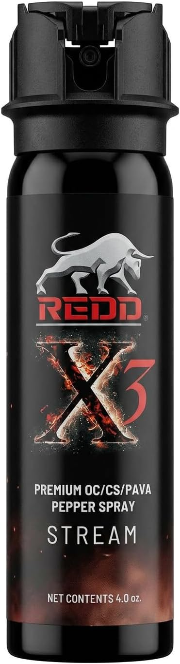 REDD, X3 OC/CS/PAVA Pepper Spray | Patent Pending Triple-Action Formula | Fast Acting/Maximum Power & UV Marking Dye | Super Stream Delivery System (4 oz)