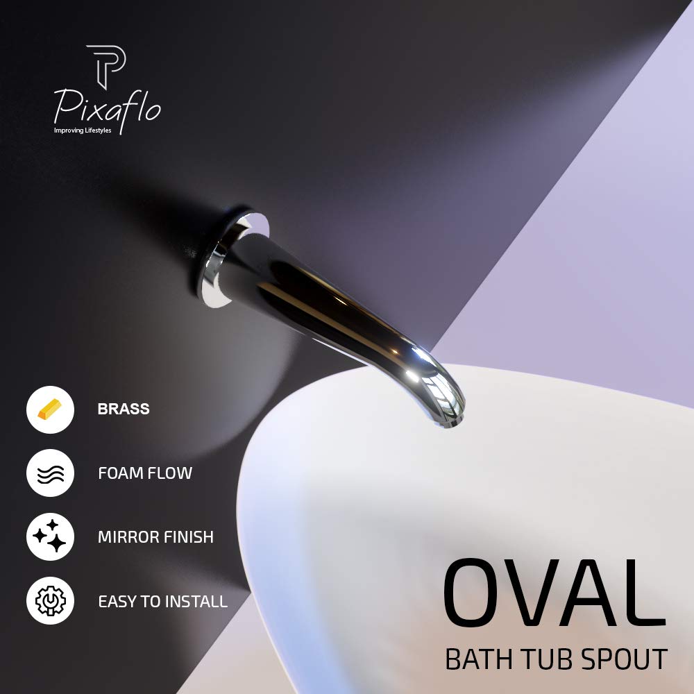 Pixaflo Brass Chrome Finish Oval Bath Tub Plain Diverter Spout (Silver) 1