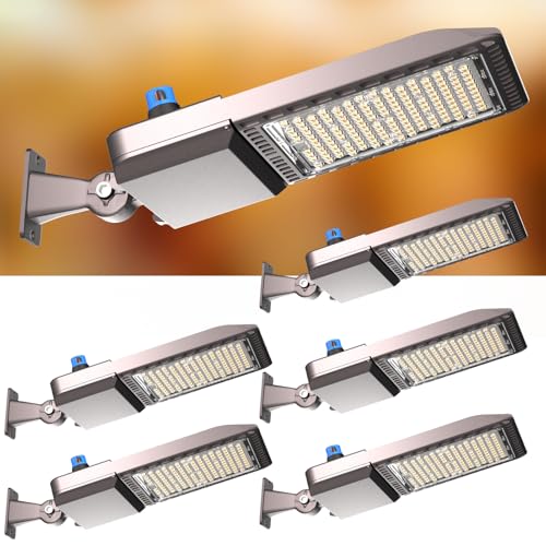 5Pack 320W(350x1W LED) LED Parking Lot Lights Outdoor(52500LM Eqv 1400W HPS) 5000K Parking Lot Lights Commercial ETL Listed Led Pole Light Arm Mount with Smart Photocell