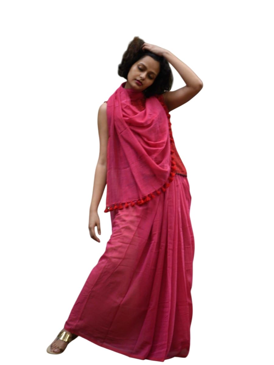 suta Mul Cotton Woven Plain 5.5M Saree, Pink-picture-10