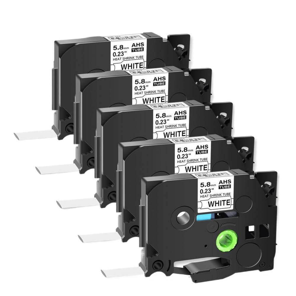 5 Stück 5,8 mm Schrumpfschläuche schwarz auf weiß Etiketten kompatibel mit PT-1010B PT-D400 Etikettendruckern Kompatibel mit Teilenummer HS HSE-211