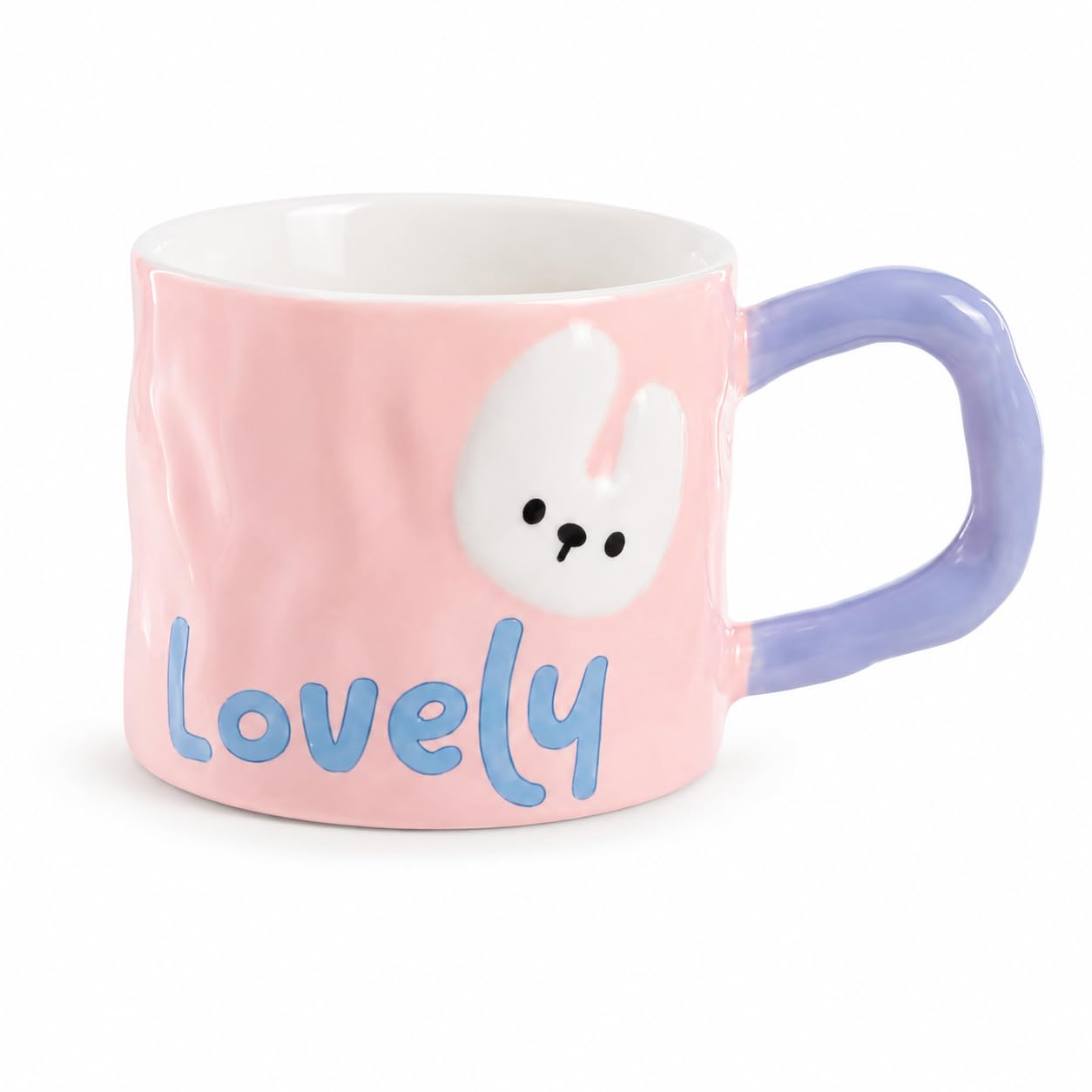 Lovely Bunny Ceramic Mug for Coffee, Tea, Milk & Juice | Cute Pink Coffee Cup with Blue Handle | Ceramic Mug for Kids & Adults
