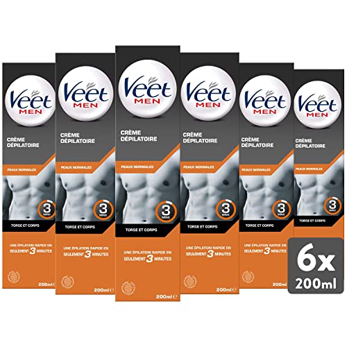 VEET - 6 cremas depilatorias para hombre, 200 ml, piel normal