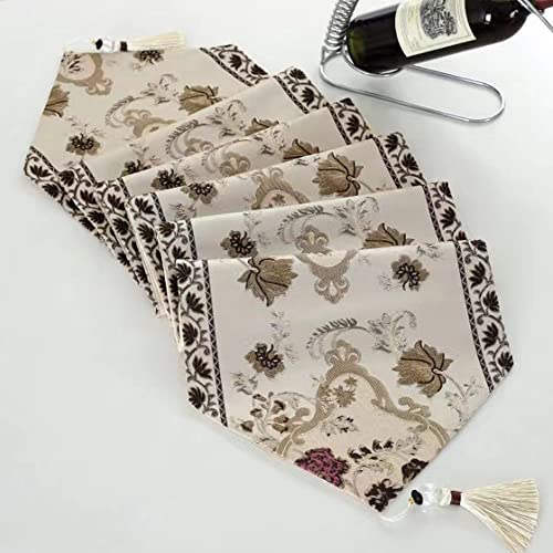Sangseiyoga Table Runners, Jacquard Embroidered Damask Gold Beige Table Runners 13X72 Inches With Tassels For Decorative Dining And Wedding Runners #TOP3