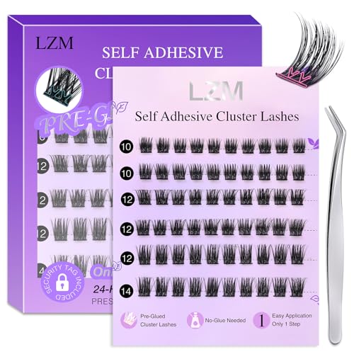 Self Adhesive Eyelashes Pre-glued - Eyelashes 10-14mm D Curl Volume Lashes, Individual Lash Extension Kit with Lash Tweezers，09
