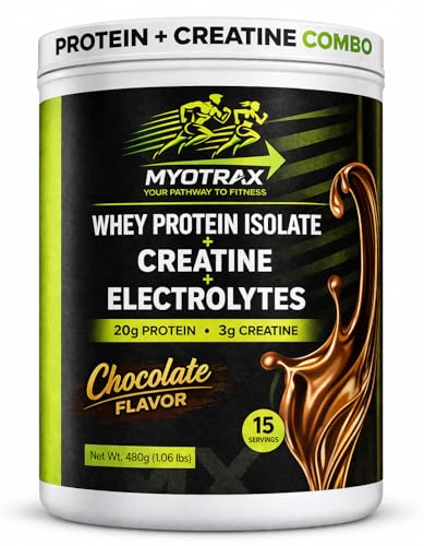 Protein and Creatine Powder Combo: Whey Protein Isolate Protein Powder with Creatine & Electrolytes 20g Protein 3g Creatine Monohydrate Sugar Free Keto Friendly Chocolate 15 Servings