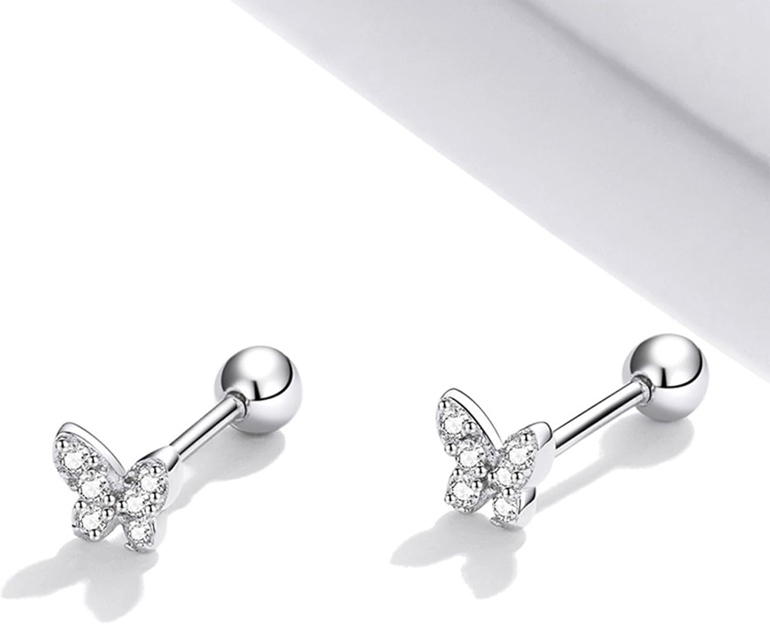 S925 Sterling Silver Butterfly Stud Earrings for Women, CZ Cartilage Earrings Helix/Tragus Piercing Jewelry, Ball Back, Hypoallergenic Earrings for Sensitive Ears, Gift Box Included - Image 7