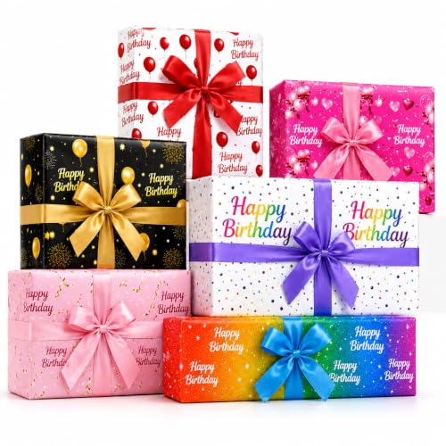 GIFLY Birthday Wrapping Paper 6 Sheets (70 × 50 cm) Colourful Gift wrapping paper for Kids Boys & Girls Birthday Gift Wrapping Paper Party Gift Wrap Decorative Wrapping Paper for Celebrations