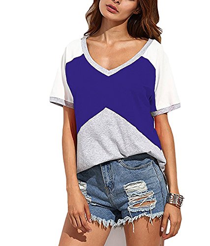 Sarin Mathews Womens V Neck Short Sleeve Color Block Raglan Jersey Loose T-Shirt