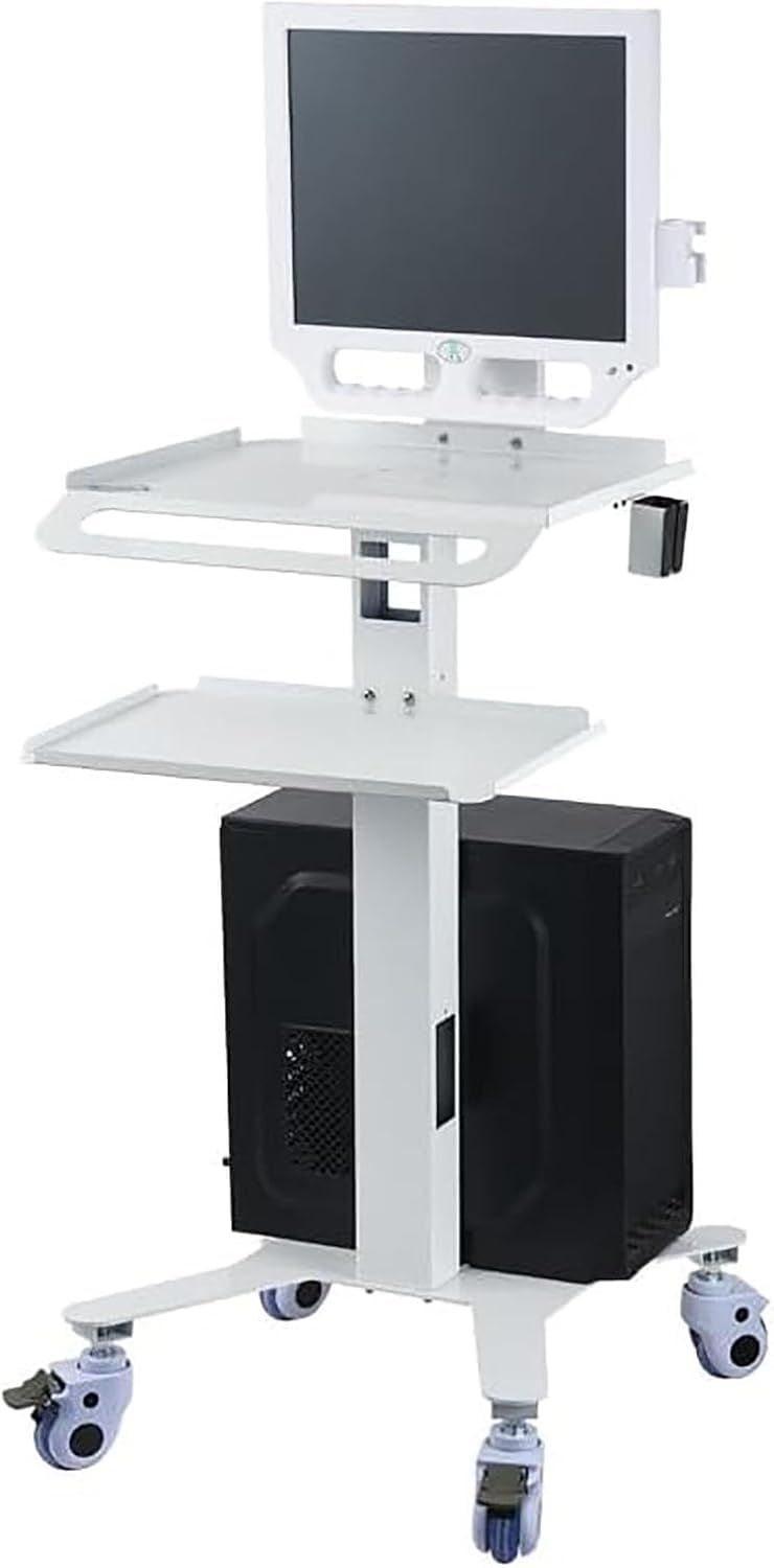 Mobiler Wagen für Zahnmedizin mit Monitorständer & Oralscanner-Halter, kaltgewalzter Stahl-Doppelschichtwagen mit 360° leisen feststellbaren Rädern, einfache Installation für Zahnklinik, Krankenhaus