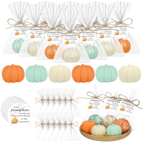 demissle 40 fall pumpkin baby shower favors thanksgiving bridal shower soap favors mini pumpkin soap thanks card gift bag with string for guest wedding autumn party decor gifts colorful