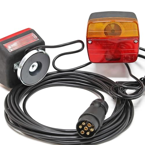 Wiltec Rückleuchten für Anhänger 7-polig mit Magnethalterung, 7,5 m Kabel und 2 Lichteinheiten, Anhängerbeleuchtung mit verschiedenen Funktionen