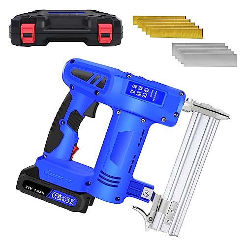 2 in 1 Cordless Electric Brad Nail Gun Stapler 18 Gauge 100W Staple Nail Gun with 500Pcs 10mm Staples and 500Pcs 19mm Nails, 1.5Ah Battery, for DIY Projects, Home Improvement, Woodworking