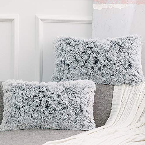 Image of Lumbar Faux Fur Throw Pillow Covers for Couch Decorative Pillows 12x20