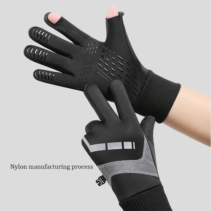 Adding Fleece Thickened Windproof Touch Screen Outdoor Ride Bike Nylon Gloves Skiing Keep Warm