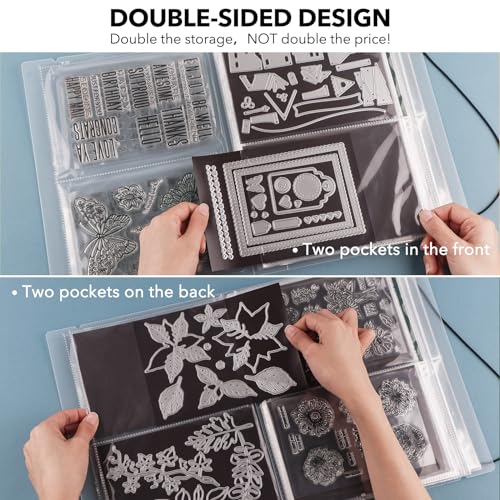 Image of BAOFALI 20 Pages80 Pockets /5Set Large Clear Sticker Photo Storage Album; Stamp & Cutting Dies Storage Book Organizer Folder for Postcards Stickers, Photo, Clear Stamps, and Cutting Dies