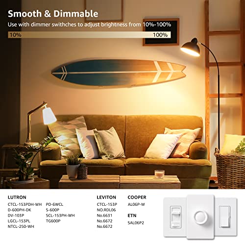 Lepro Dimmable Led Light Bulbs 60 Watt Equivalent, 9.5W 800Lm Soft Warm White 2700K, A19 E26 Standard Medium Base, Ul Fcc Listed, 15000 Hour Lifetime, 6 Packs #TOP2