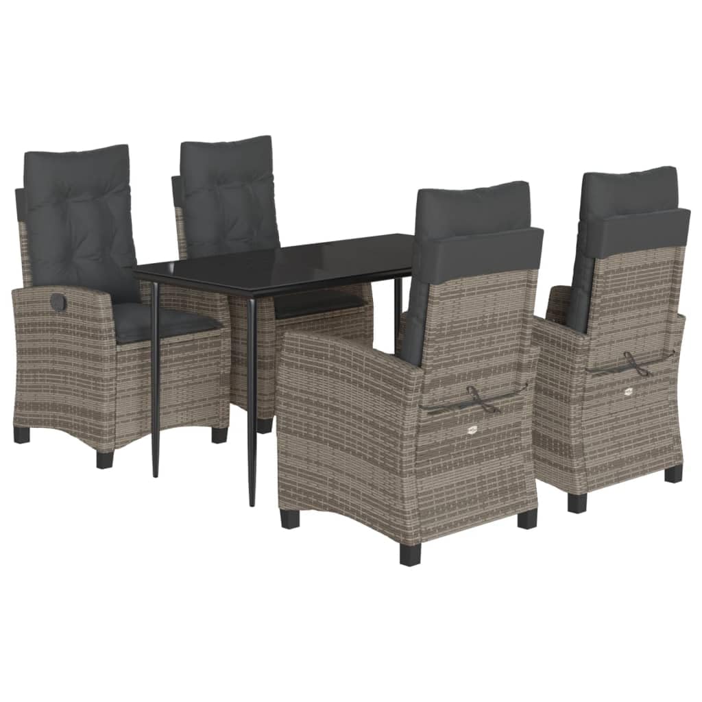 Set da Pranzo da Giardino 5 pz in Polyrattan con Tavolo e 4 Sedie | Sedie reclinabili con schienale regolabile e cuscini morbidi. Ideale per pranzi all'aperto in cortile, patio o terrazzo.