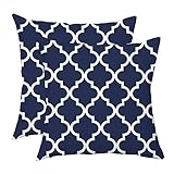 TAOSON Pack of 2 Canvas Throw Cushion Cover Pillow Covers Cases for Couch Sofa Home Decor Modern Quatrefoil Accent Geometric with Hidden Zipper Closure Only Cover 18 x 18 Navy Blue White