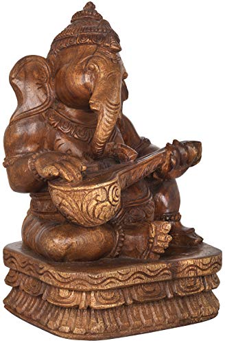 Músico Ganesha de madera de templo para zen en casa 3