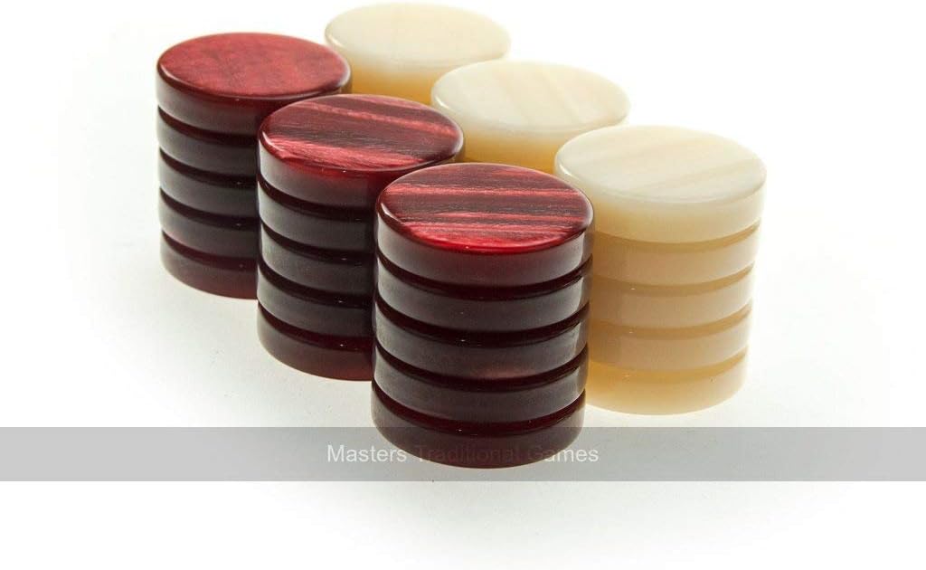 Manopoulos Pearl Acrylic Backgammon Checkers, Cream and Red, 36mm