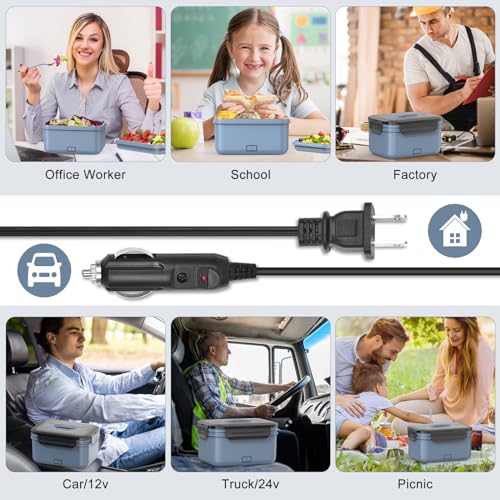 Image of Herrfilk Electric Lunch Box Food Heater 100W, 4 in 1 Ultra Quick Heated Lunch Boxes for Adults 12V /24V /110V /220V Portable Food Warmer for Car /Truck /Office With Fork Spoon and Insulated Carry Bag