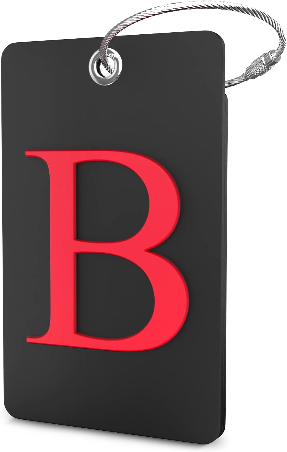 ShackeLuggage Tag Initial - Fully Bendable Tag w/Stainless Steel Loop (Black) (Letter B)