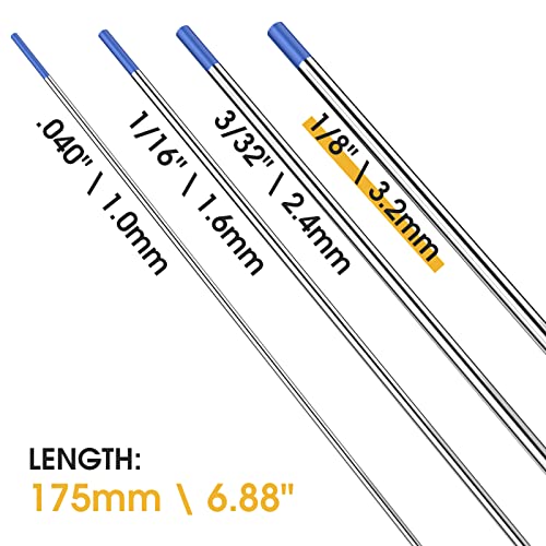Image of TOOLIOM Tig Tungsten Welding Tungsten Electrodes 2% Lanthanted Tungsten 1 /8 inch x 7 inch (Blue,Ewla-2) 10-Pack