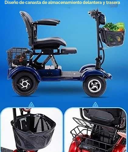 SKORDO Scooter de movilidad de 4 ruedas, dos plazas, 380 W, resistente, para personas mayores y adultos, capacidad de 200 kg, 48 V, 20 Ah, portátil, plegable, para ancianos, iluminación LED completa