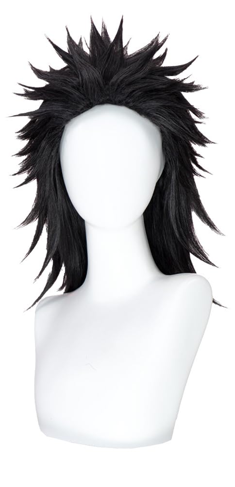 Black Anime Game Cosplay Wig Mullet Head Medium Length Straight Synthetic Hair for Halloween Costume