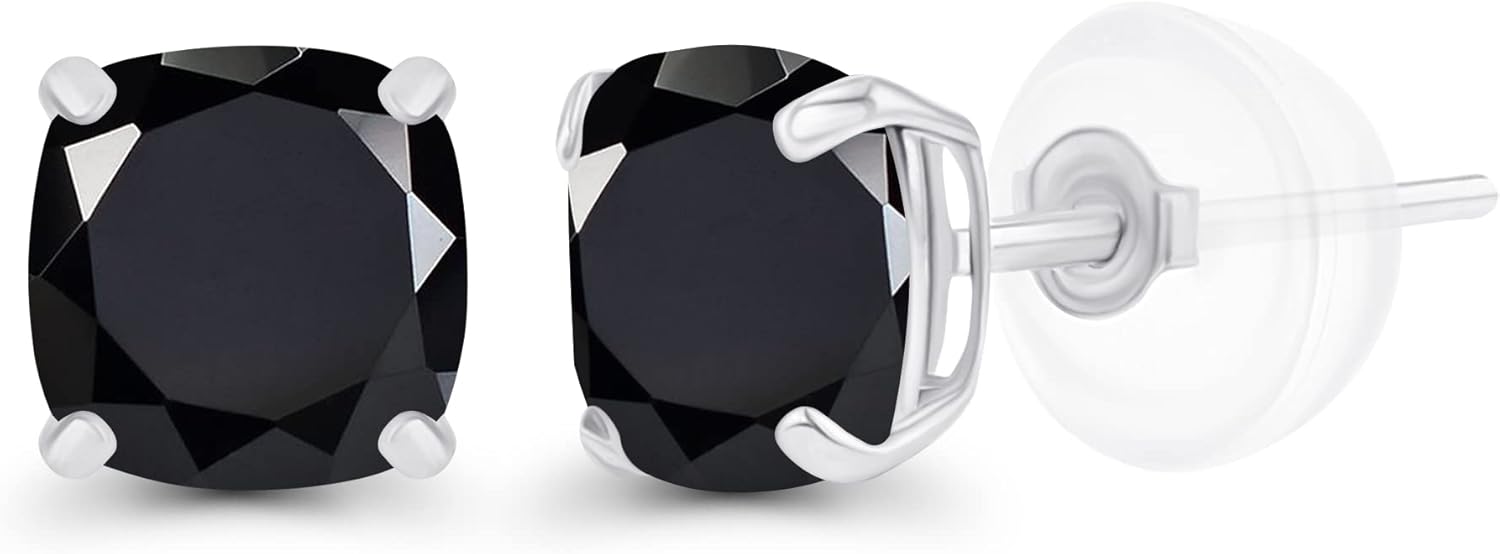 Solid 14K Gold 5mm Cushion Cut Genuine Birthstone Stud Earrings For Women | Hypoallergenic Studs | Natural or Created Gemstone Stud Earrings For Women