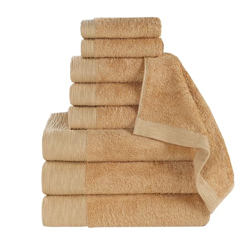 SUPERIOR Rayon from Bamboo Blend 9-Piece Towel Set, Luxury Quick Dry, Bathroom Essentials, Shower, Spa, Plush Soft Absorbent Towels, Includes 3 Bath, 3 Hand, 3 Washcloth/Face Towels, Gold