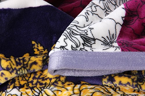 Dada Bedding Flannel Faux Mink Fleece Throw Blanket - Bohemian Carnations Silky Soft Warm - Bright Vibrant Striped Floral - Multi Colorful Burgundy Navy Yellow - 66" X 90" #TOP6