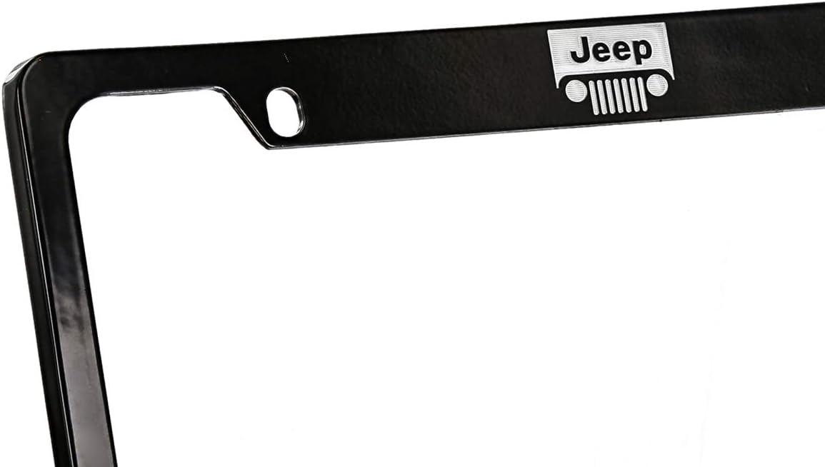 Jeep Logo License Plate Frame Holder (4 Hole/Brass, Black/Top)