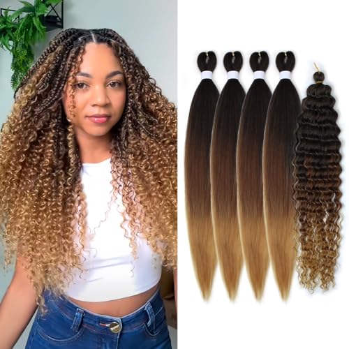 Siphis Brown to Honey Blonde Braiding Hair Pre stretched Ombre Knotless Boho Hair for Braiding Synthetic Hypoallergenic Curly Crochet Braids Twist Bohemian Box Braids Hair (#1b/30/27 5Packs)