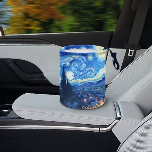 Image of Starry Night Car Trash Bag Car Trash Can with Adjustable Buttons Collapsible Multipurpose Car Storage Bag Road Trip Essentials