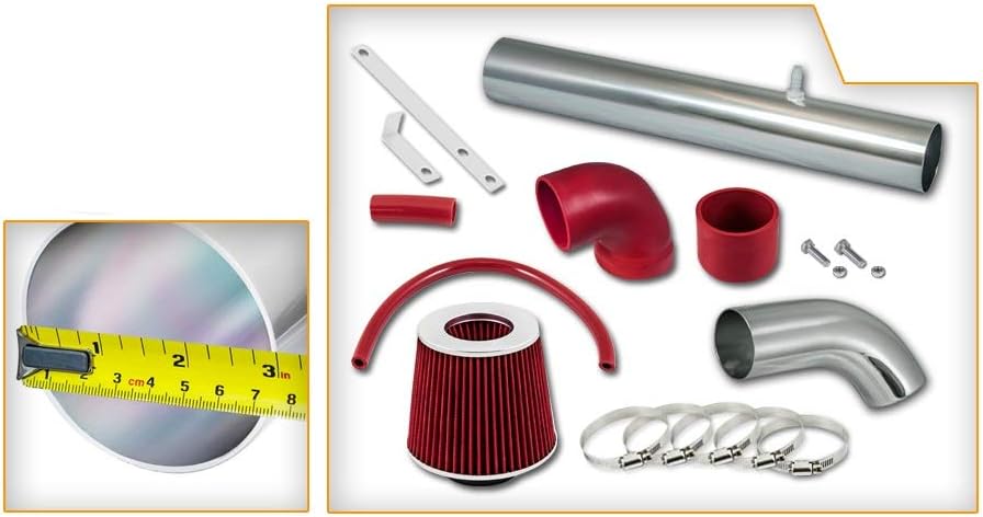 Short Ram Air Intake Kit & Red Filter Combo Compatible for 1997-2006 Jeep Wrangler 2.5L L4 / 4.0L V6 Engine