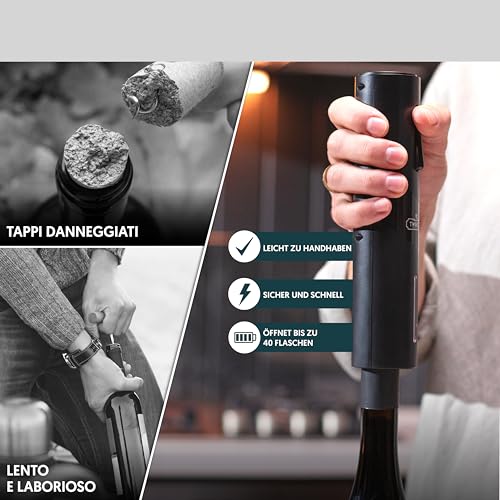 Elektrischer Korkenzieher 6-in-1 USB Korkenzieher Wein mit Kapselschneider, Ausgießer, Vakuumpumpe, Verschluss und USB-Kabel - Weinöffner Elektrisch für Weinliebhaber