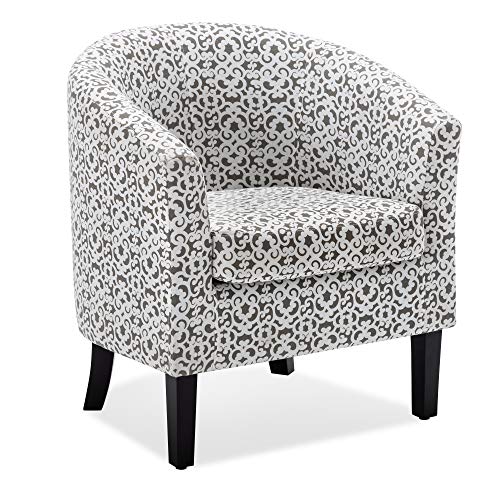 BELLEZE Accent Barrel Chair, Linen Round Chair Club Tub Sofa Corner Chair with Flared Legs and Cozy Soft Padding for Living Room Bedroom Waiting Room