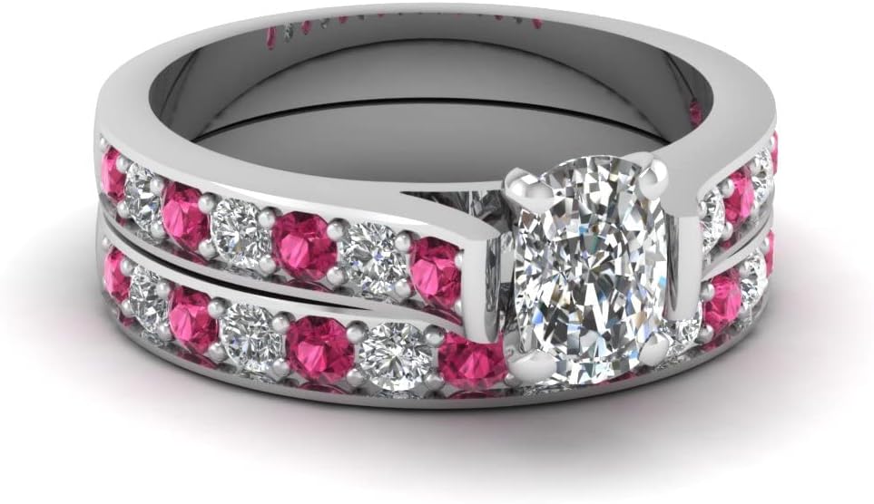 Choose Your Gemstone Cathedral Pave Diamond CZ Bridal Set 925 Sterling Silver Cushion Shape Wedding Ring Sets Minimal Modern Design Birthday Gift Wedding Gift US Size 4 to 12
