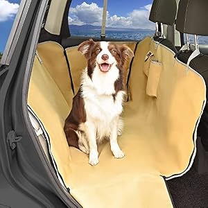 Dog Car Seat Cover for Back Seat Protector Dogs Hammock Waterproof Pet Car Accessories Thick Heavy Duty Nonslip Backseat Bench Covers for Cars SUV Truck Easy to Install and Clean Beige