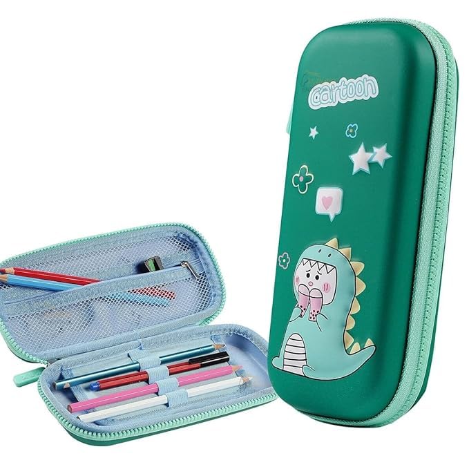 Image of Cartoon Theme Pencil Case - 3D EVA Pencil Pouch, Multipurpose Zipper Pencil Case for Kids, Pen and Pencil Bag for School Kids, Girls, Stationery Storage Box (Small Dinosaur Pouch Green)
