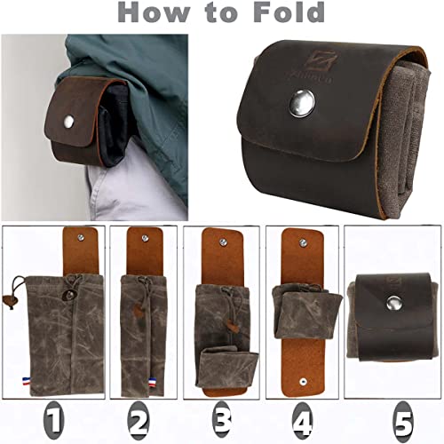 Tasche für Futtersuche Zusammenklappbar für Wandern, Faltbare Canvas Bushcraft-Tasche aus Leder und Leinwand mit Kordelzug für Camping Radfahren Klettern,Schwarz