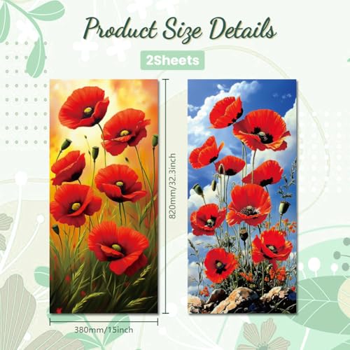 Image of Peacoblue Wheelie Bin Stickers 2 Sheets Papaver Rhoeas Sticky Dustbin Stickers Decals, 15 inch x 32 inch Waterproof Large Wraps for Trash Cans Bins Fridges Door Wall Garden Outdoor Indoor Patio Decor