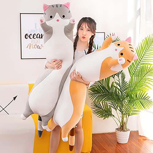 Miaohaha Cat Soft Pillow Plush Long Throw Sleeping Pillow Cotton Kitten Pillow Cuddly Stuffed Cute Plush Doll Toy Gift For Kids Girlfriend (Yellow, 90Cm/35.4In) #TOP3