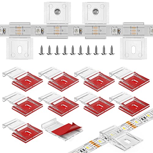 TYMXGHF transparent Strip Light Clips,Self Adhesive with Screws Mounting Holder,50Pcs LED Strong Fixing Clips And Screws For 0.47in/12mm Width IP30/65/ip67 2-6PIN Strip Lights,Fairy String,LED String