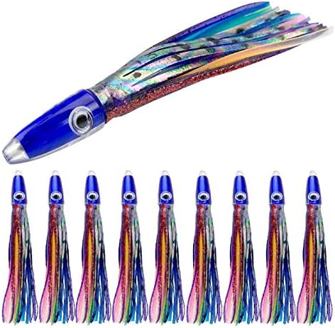 10 Pcs 5.5 Inches Hoochie Octopus Skirts Trolling Lures Fishing Tackle Soft Plastic Lures Squid Skirts Saltwater Bait Pink and Purple (Purple-10 pcs)